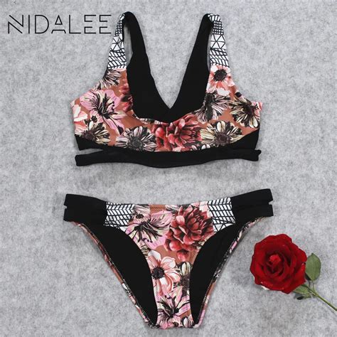 NIDALEE Sexy Woman Split Bandage Print Geometric Bikini Brazilian Style