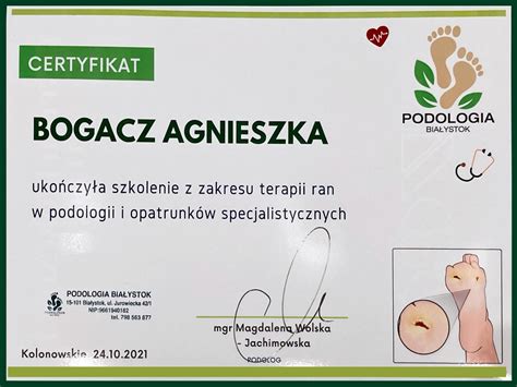 Podolog Agnieszka Bogacz Bielsko Bia A Certyfikaty Gabinet Podologiczny