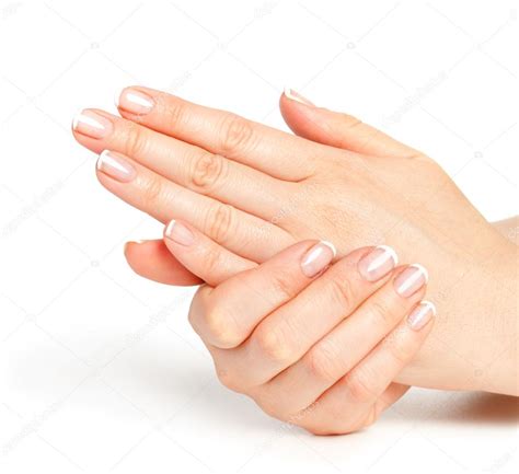 Beautiful Female Hands With French Manicure Stock Photo Urfingus