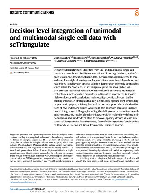 PDF Decision Level Integration Of Unimodal And Multimodal Single Cell