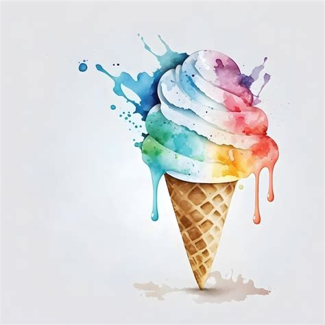 Premium Ai Image Ice Cream Waffle Cone Logo Watercolor Illustration