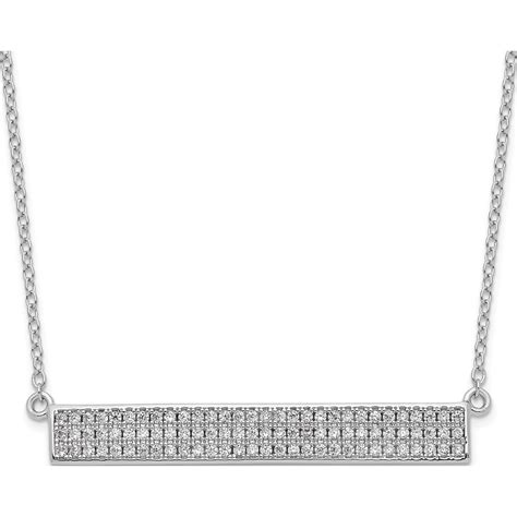 Sterling Silver Cheryl M Rhodium Plated Cz Bar With In Ext Necklace