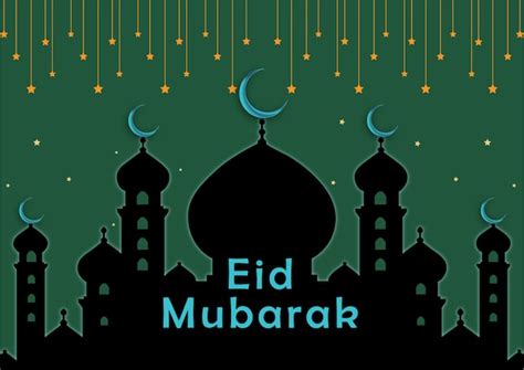 Eid Mubarak Mond Und Moschee Sch Ner Gr Ner Hintergrund Free Vector