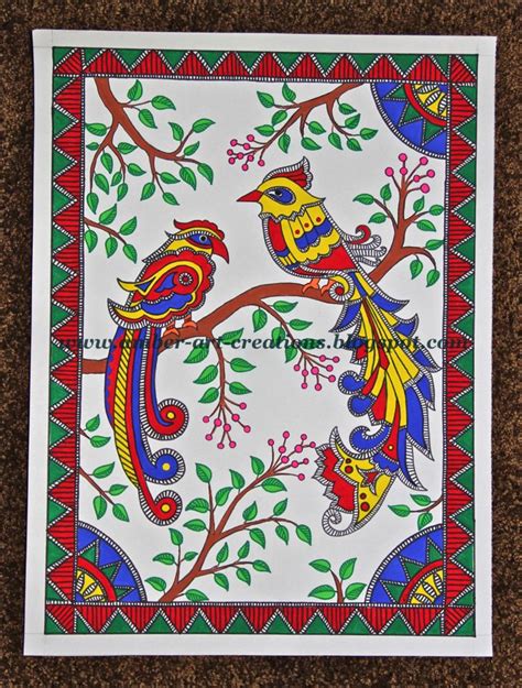 Madhubani Painting Birds In Love Madhubani Painting Madhubani