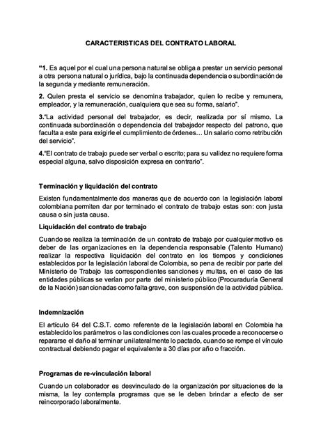 Caracteristicas Del Contrato Laboral Administraci N De Recursos