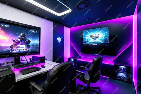 Premium AI Image | Professional gaming room setup Room Lit by Neon ...