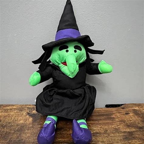 Int L Silver Co Green Black Puffy Nylon Halloween Witch Plush Etsy