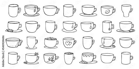 Cute cup of tea and coffee illustration. Simple mug clipart. Cozy home doodle set Stock Vector ...