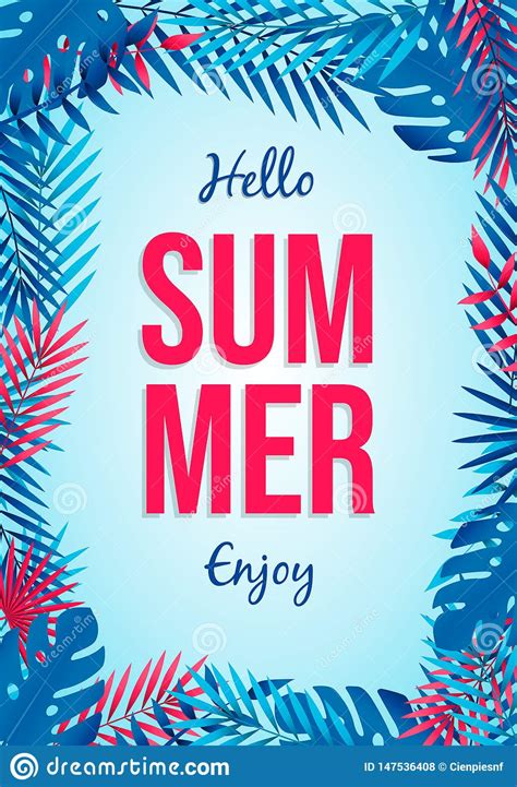 Hello De Zomeraffiche Van Tropische Palmbladeren Vector Illustratie Illustration Of Bladeren