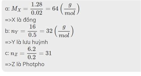 Xác định Tên Nguyên Tố Biết 0 02 Mol Nguyên Tố X Có Khối Lượng Là 1 28 Gam0 5 Mol Nguyên Tố Y