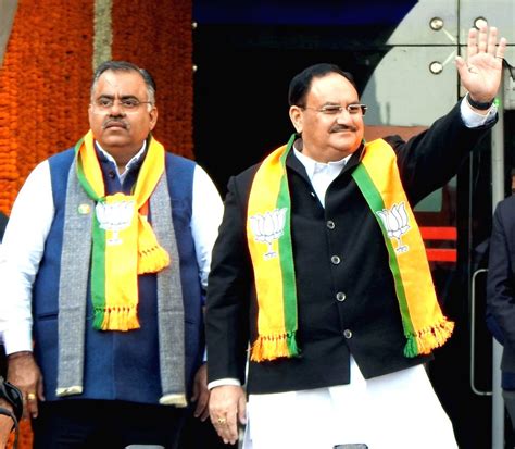 Bjp National President Jp Nadda Arrives At The Ndmc Convention Center