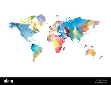 Watercolour Map Of The World Cut Out Stock Images Pictures Alamy