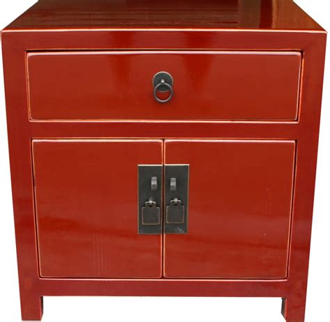 Oriental Red Painted Bedside Table