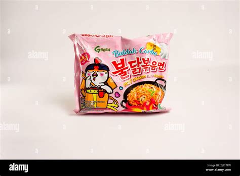 Korean Spicy Instant Noodle Samyang Pink Carbonara Flavor Stock Photo