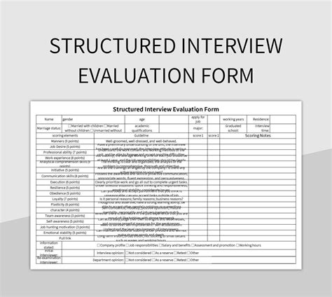 Interview Evaluation Form Excel Template And Google Sheets File For