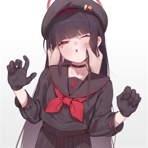 Safebooru 1girl Beret Black Choker Black Gloves Black Hair Black Hat Black Serafuku Black