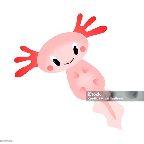 Cute Axolotl In A Flat Cartoon Style Vector Illustration For Postcards