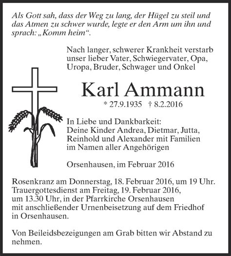 Traueranzeigen Von Karl Ammann Schwaebische De Trauerportal