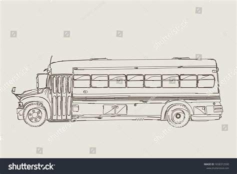 Vintage School Bus Vector Sketch Drawing Stock Vector (Royalty Free ...