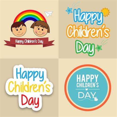 Premium Vector Childrens Day Sticker Set