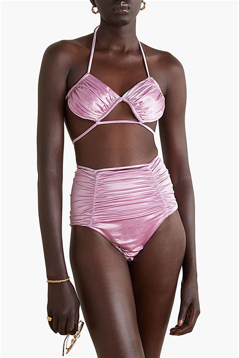 ISA BOULDER Sculpture Ruched Stretch Satin High Rise Bikini Briefs