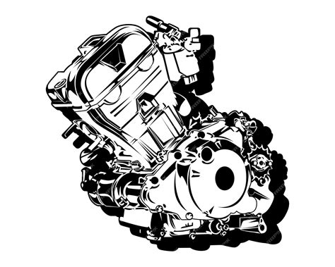 Premium Vector Black And White Motorcycle Engine Vector Drawing