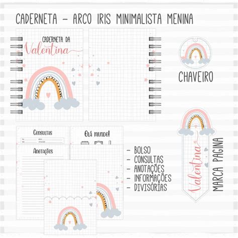 ARCO IRIS MINIMALISTA LIVRO E CADERNETA DO BEBÊ MENINA