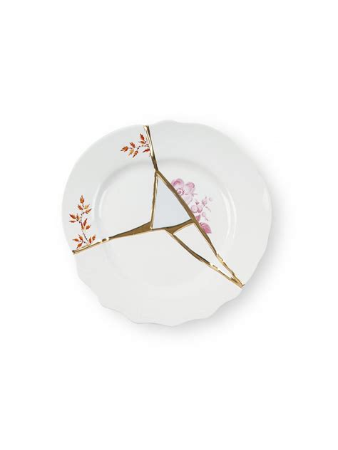 Piatto Da Dessert Kintsugi Motivi Rossi Bianco Multicolore Oro Seletti