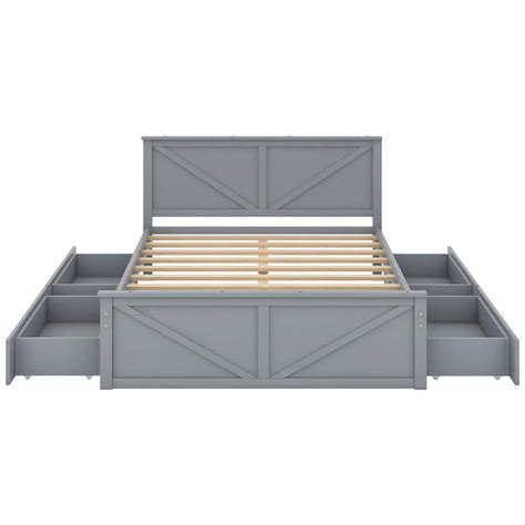 Nestfair Gray Wood Frame Queen Size Platform Bed With Storage Drawers