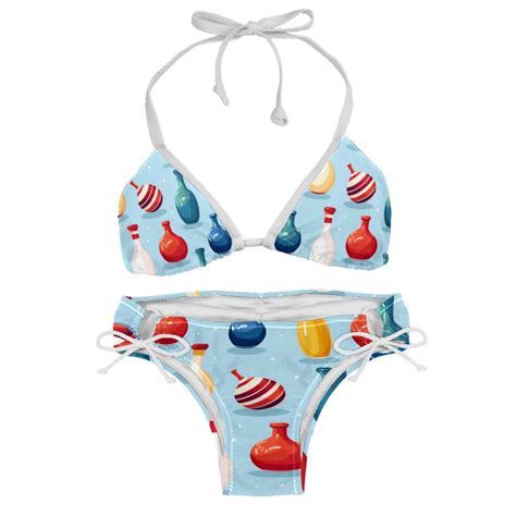 Bowling Swim Wear Detachable Sponge Adjustable Strap Bikini Set Two