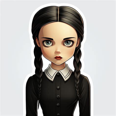 Premium AI Image Cute Cartoon Wednesday Addams Sticker A Whimsical