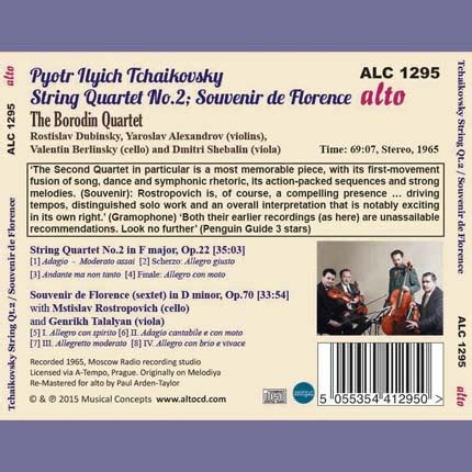 Tchaikovsky String Quartet No Souvenir De Florence Sextet Alto Cd