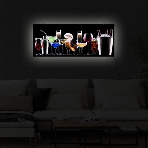 Tableau Lumineux LED Cocktail Feeling Panorama 100x40 Cm Wall Art Fr