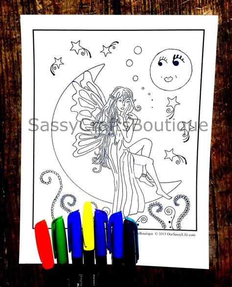 Moon Fairy Adult Coloring Page Instant Download And Print Etsy