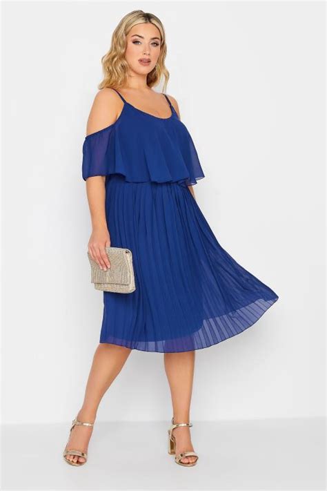 Yours London Plus Size Cobalt Blue Pleated Overlay Midi Dress Yours