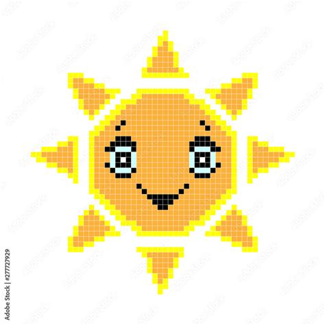 8 bit pixel sun. Vector illustration. Old school computer graphic style ...