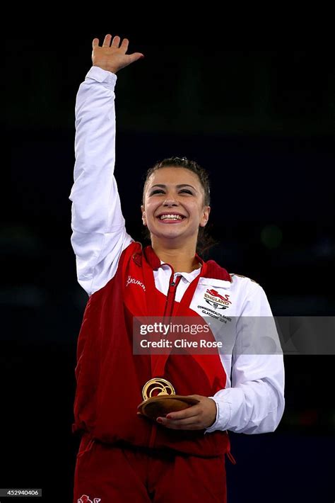 Claudia Fragapane Of England Celebrates On The Podium After Winning