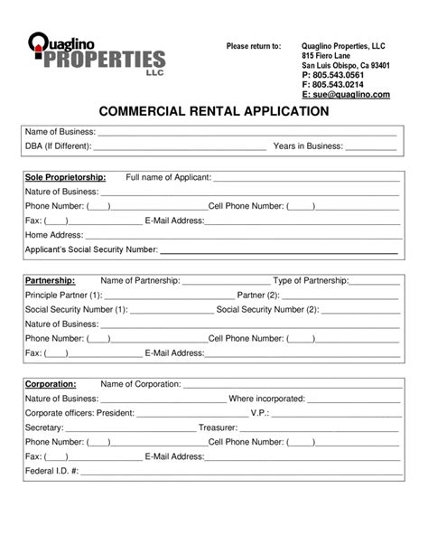 Free Commercial Rental Application Form PrintFriendly