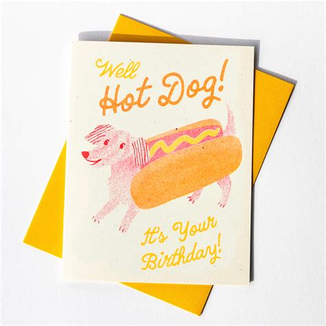 Hot Dog Risograph Birthday Card Bromstad Printing Co