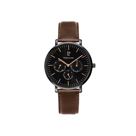 MONTRE Homme PIERRE LANNIER ECHO Cadran Noir Bracelet Cuir Brun