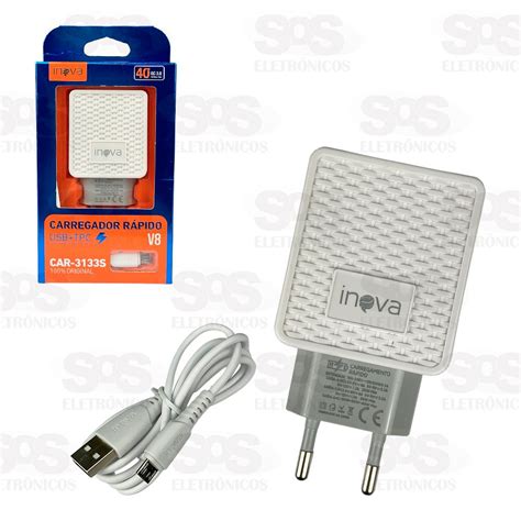 Carregador Super Rápido 40W Cabo Micro USB V8 Inova CAR 3133S