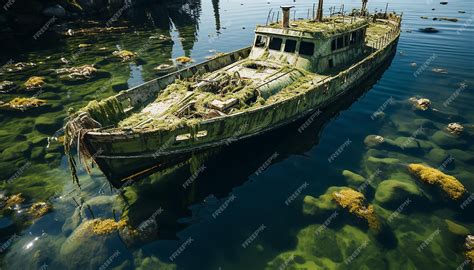 Premium Photo | Abandoned shipwreck reflects tranquil seascape nature ...