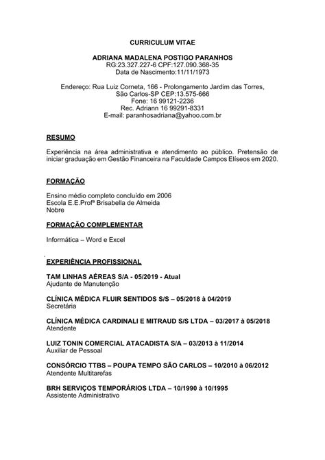 Curriculum Vitae Adriana