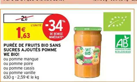 Promo Pur E De Fruits Bio Sans Sucres Ajout S Pomme We Bio Chez