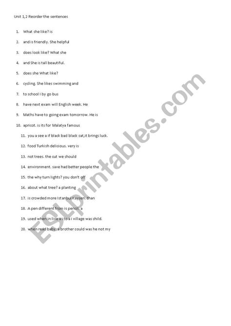 Unscramble The Sentences Esl Worksheet By Tonyadam