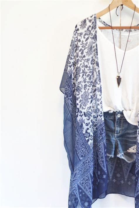 Boho Kimono Tangled Up In Blue Bohemian Kimono With Floral Etsy