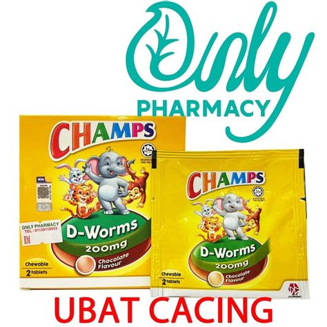 Champs D Worms 200mg Ubat Cacing 2 Tablets Chocolate Flavour Exp 02