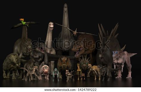 Large Group Dinosaurs Standing Together On Stock Illustration 1424789222