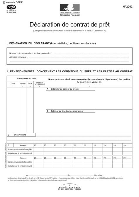 Pdf D Claration De Contrat De Pr T Impots Gouv Fr D Claration De