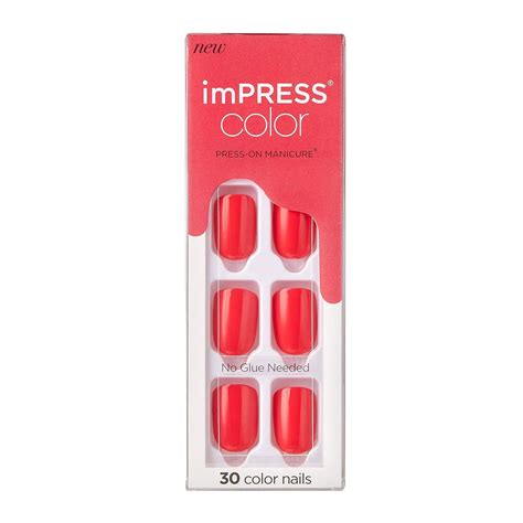 Kiss Impress No Glue Mani Press On Nails Color Corally Crazy Orange Short Size